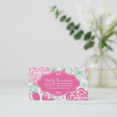 Fuchsia Pink Mint Green Girly Floral Visitekaartje (Staand voorkant)