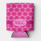 Fuchsia Pink Modern Art Nouveau Damask Monogram Blikjeskoeler (Voorkant)