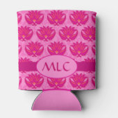Fuchsia Pink Modern Art Nouveau Damask Monogram Blikjeskoeler (Achterkant)