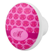 Fuchsia Pink Modern Art Nouveau Damask Monogram Keramische Knop (Rechts)