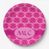 Fuchsia Pink Modern Art Nouveau Damask Monogram Papieren Bordje (Voorkant)