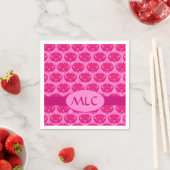 Fuchsia Pink Modern Art Nouveau Damask Monogram Servetten (Insitu)