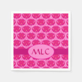 Fuchsia Pink Modern Art Nouveau Damask Monogram Servetten (Voorkant)