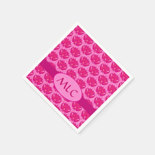 Fuchsia Pink Modern Art Nouveau Damask Monogram Servetten (Hoek)