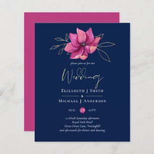 Fuchsia Pink Navy Blue Wedding nodigt budgettair u