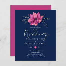 Fuchsia Pink Navy Blue Wedding nodigt budgettair u