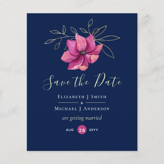 Fuchsia Pink Navy Blue Wedding Save Date (Voorkant)