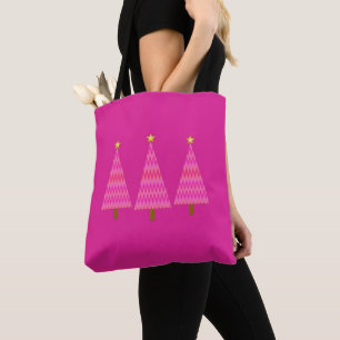 Fuchsia Pink Ombre moderne kerstboom Tote Bag