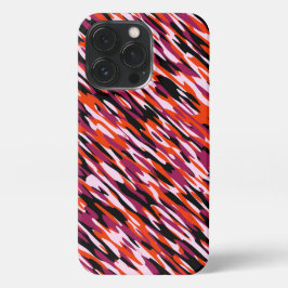 Fuchsia pink, orange, black and white camo  iPhone 13 pro hoesje