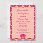 Fuchsia Pink Oranje Damask 21st Birthday Party Kaart (Achterkant)