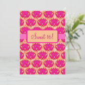 Fuchsia Pink Oranje Damask Sweet 16 Birthday Party Kaart (Staand voorkant)