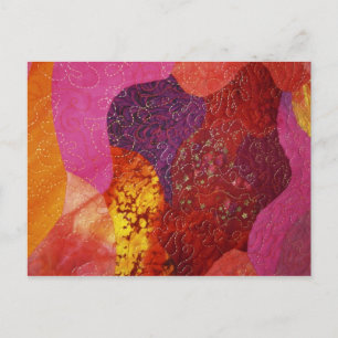 Fuchsia Pink Oranje en Paars Quilt Briefkaart