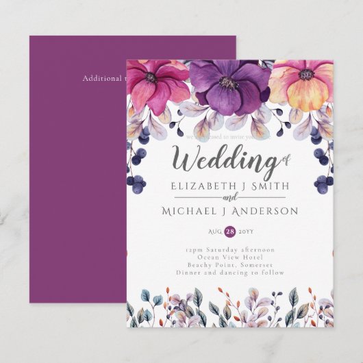 Fuchsia Pink Oranje Ginger Wedding nodigt budget u Kaart (Voorkant / Achterkant)