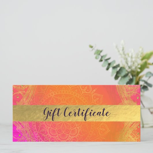 Fuchsia Pink Oranje & Gold Indian Gift Certificate (Staand voorkant)