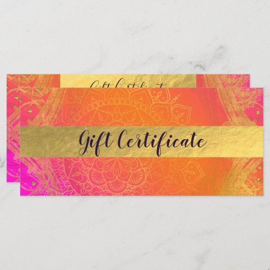 Fuchsia Pink Oranje & Gold Indian Gift Certificate (Voorkant / Achterkant)