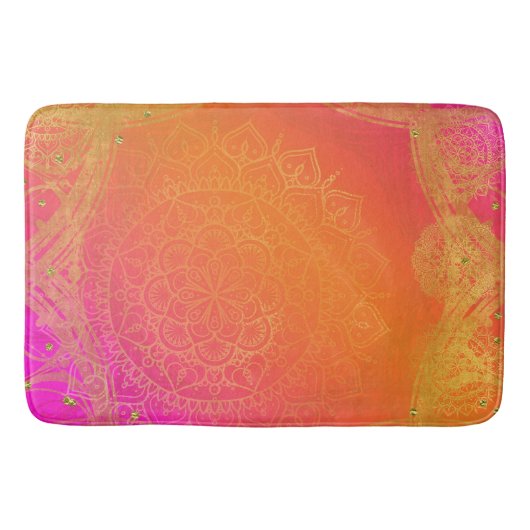 Fuchsia Pink Oranje & Gold Indian Mandala Glam Badmat (Voorkant)
