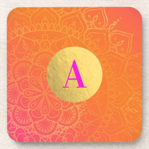 Fuchsia Pink Oranje & Gold Indian Mandala Glam Bier Onderzetter
