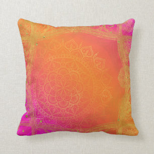 Fuchsia Pink Oranje & Gold Indian Mandala Glam Kussen
