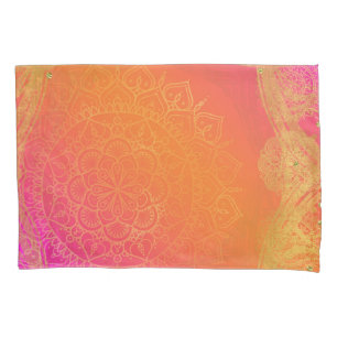 Fuchsia Pink Oranje & Gold Indian Mandala Glam Kussensloop