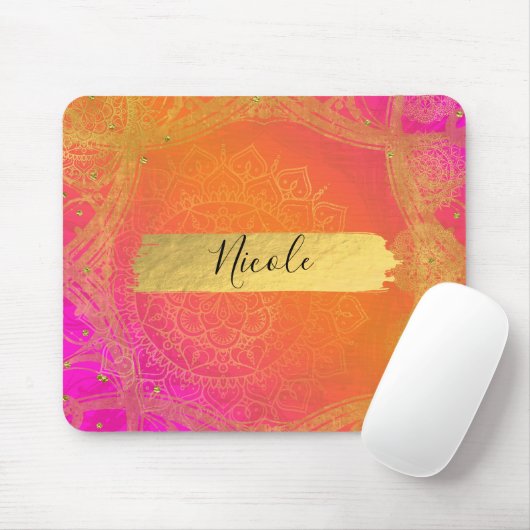 Fuchsia Pink Oranje & Gold Indian Mandala Glam Muismat (Met muis)