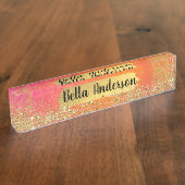 Fuchsia Pink Oranje & Gold Indian Mandala Glam Naambordje (Zijkant)