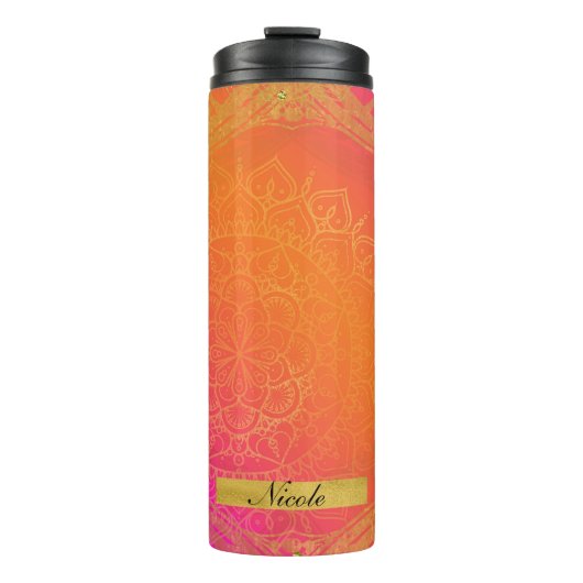 Fuchsia Pink Oranje & Gold Indian Mandala Glam Thermosbeker (Voorkant)