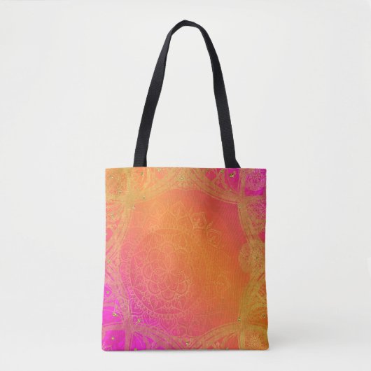 Fuchsia Pink Oranje & Gold Indian Mandala Glam Tote Bag (Voorkant)