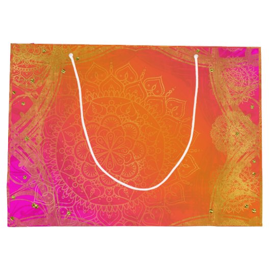 Fuchsia Pink Oranje & Gold Indian Mandala Party Groot Cadeauzakje (Achterkant)