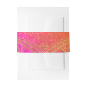 Fuchsia Pink Oranje Gold Indian Mandala Weddenscha Uitnodigingen Wikkel