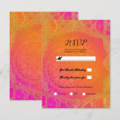 Fuchsia Pink Oranje Gold Mandala Wedding RSVP Kaart (Voorkant / Achterkant)