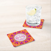 Fuchsia Pink Oranje Monogram Papier Onderzetters (Insitu)