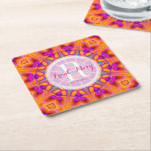 Fuchsia Pink Oranje Monogram Papier Onderzetters (Schuin)