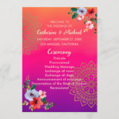 Fuchsia Pink Oranje Paars Bright en Vet Floral Programmakaart (Voorkant)