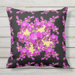 Fuchsia Pink Orchids Cream & Black Pattern Buitenkussen