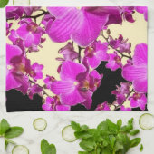 Fuchsia Pink Orchids Cream & Black Pattern Giften Theedoek (Gevouwen)