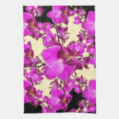 Fuchsia Pink Orchids Cream & Black Pattern Giften Theedoek (Verticaal)