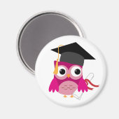 Fuchsia Pink Owl met Diploma Afstuderen Magnet (Voorkant / Achterkant)