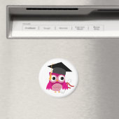 Fuchsia Pink Owl met Diploma Afstuderen Magnet (Insitu (Vaatwasser))