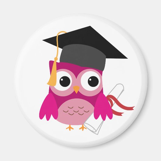 Fuchsia Pink Owl met Diploma Afstuderen Magnet (Voorkant)