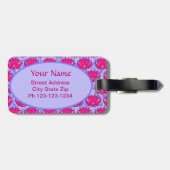 Fuchsia Pink Paars Art Nouveau Damask Monogram Bagagelabel (Achterkant horizontaal)