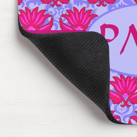 Fuchsia Pink Paars Art Nouveau Damask Monogram Muismat (Hoek)