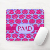 Fuchsia Pink Paars Art Nouveau Damask Monogram Muismat (Met muis)