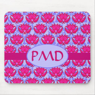 Fuchsia Pink Paars Art Nouveau Damask Monogram Muismat