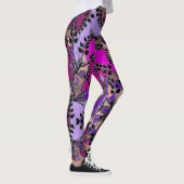 Fuchsia Pink Paarse lavender Black Leaders Abstrac Leggings (Rechts)