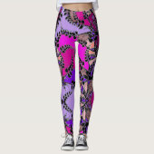 Fuchsia Pink Paarse lavender Black Leaders Abstrac Leggings (Voorkant)