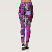Fuchsia Pink Paarse lavender Black Leaders Abstrac Leggings (Achterkant)