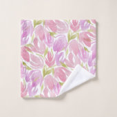 Fuchsia Pink Paarse Waterverf Flowers Patroon Bad Handdoek (Wasdoekje)
