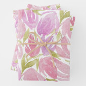 Fuchsia Pink Paarse Waterverf Flowers Patroon Inpakpapier Vel (In situ)