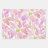 Fuchsia Pink Paarse Waterverf Flowers Patroon Inpakpapier Vel (Voorkant)