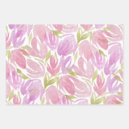Fuchsia Pink Paarse Waterverf Flowers Patroon Inpakpapier Vel